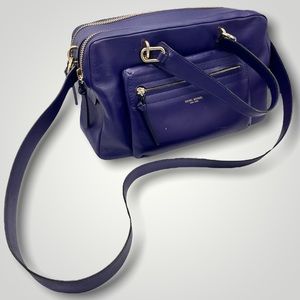 Henri Bendel Purple Double Zip Crossbody Leather Shoulder Bag Purse